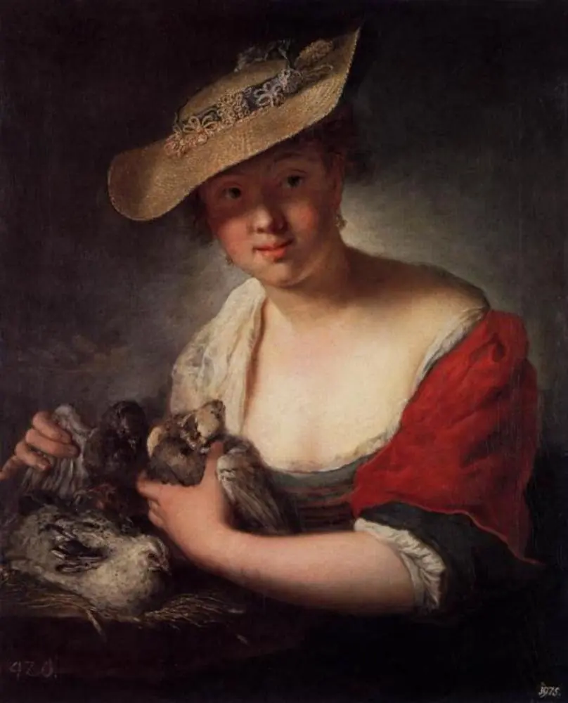 Shephardess with pigeons, by Antoine Pesne