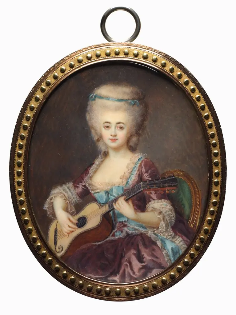 Portrait of a Woman with a Guitar, called Louise D'Aumont, Mazarin, Duchesse d'Aumont, by Antoine Vestier