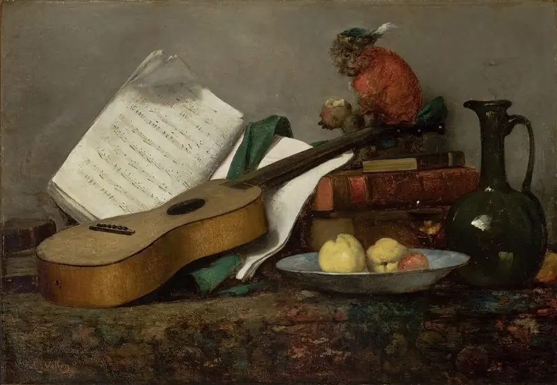 Still Life with a Monkey and a Guitar (Art and Gluttony), by Antoine Vollon