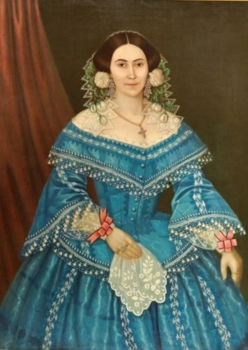 Portret de femeie cu rochie albastră, by Anton Chladek, 1844
