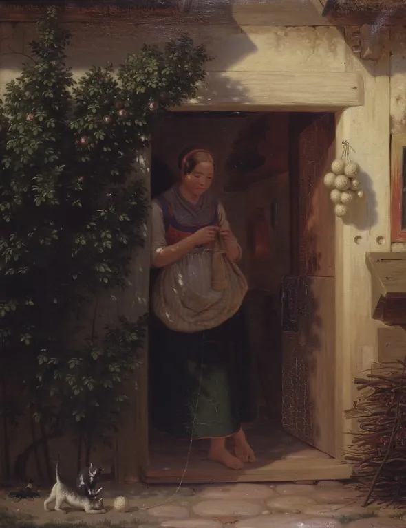 En bondepige, by Anton Dorph, oil, 1854