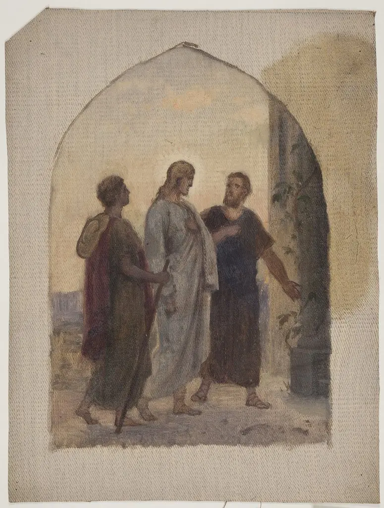 Oil sketch for the Road to Emmaus, by Anton Dorph