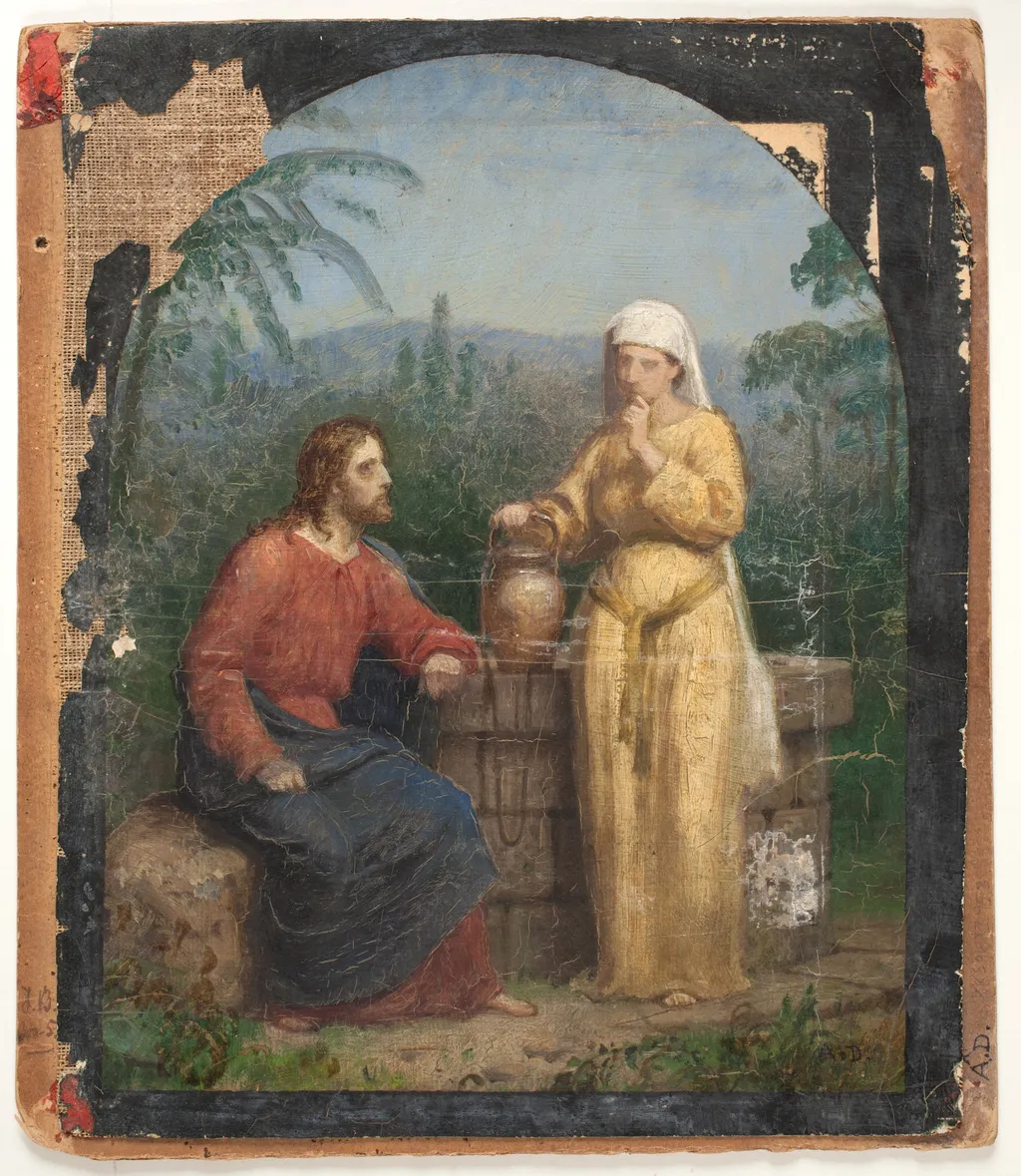 Olieskitse til Jesus og Samaritanerinden ved brønden, by Anton Dorph, unspecified, 1896
