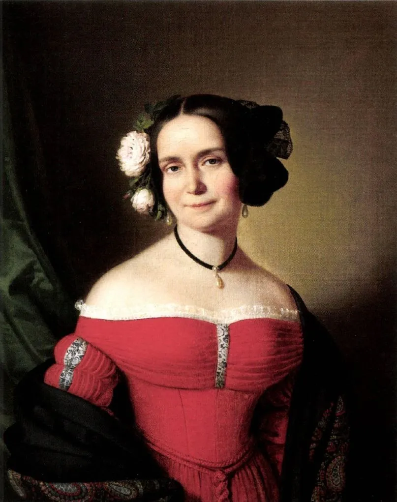 Woman in a Red Dress, by Anton Einsle, oil, 1838