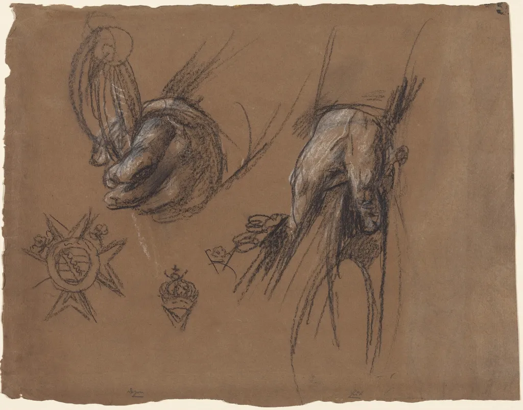 Hands Holding a Sword and a Tricorn, by Anton Graff, charcoal, 1790