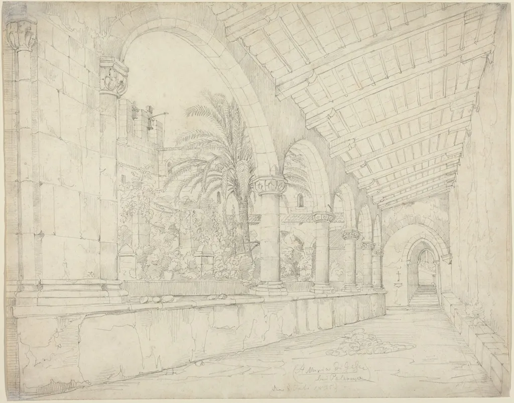 The Cloister of Santa Maria di Gesù at Palermo, by Anton Hallmann, graphite, 1835