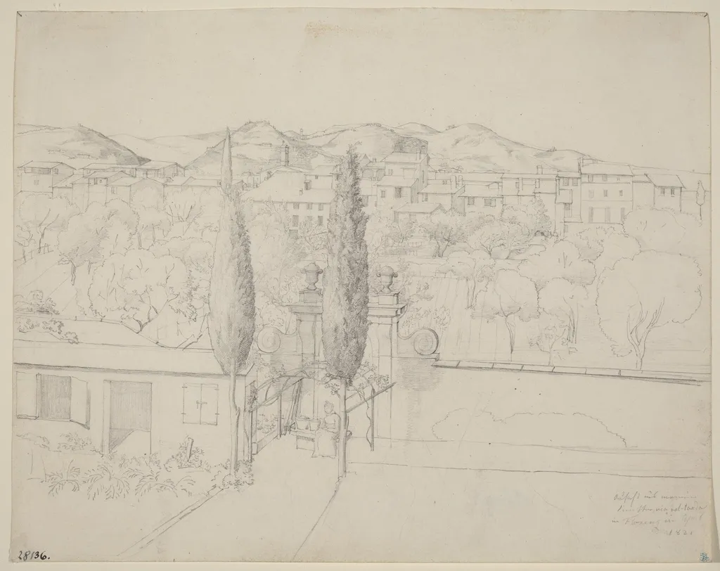Aussicht aus meinem Fenster, via valfonda in Florenz (Gardens in Florence Seen from the Artist's Window), by Anton Krüger, graphite, 1821