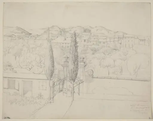 Aussicht aus meinem Fenster, via valfonda in Florenz (Gardens in Florence Seen from the Artist's Window), by Anton Krüger