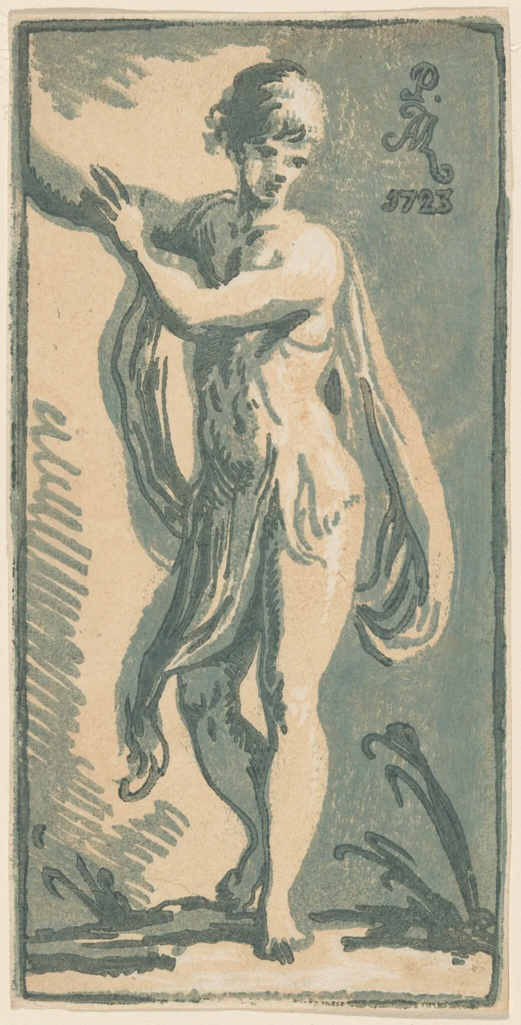 A Standing Youth Gesturing to His Right, by Anton Maria Zanetti I, ink, 1723