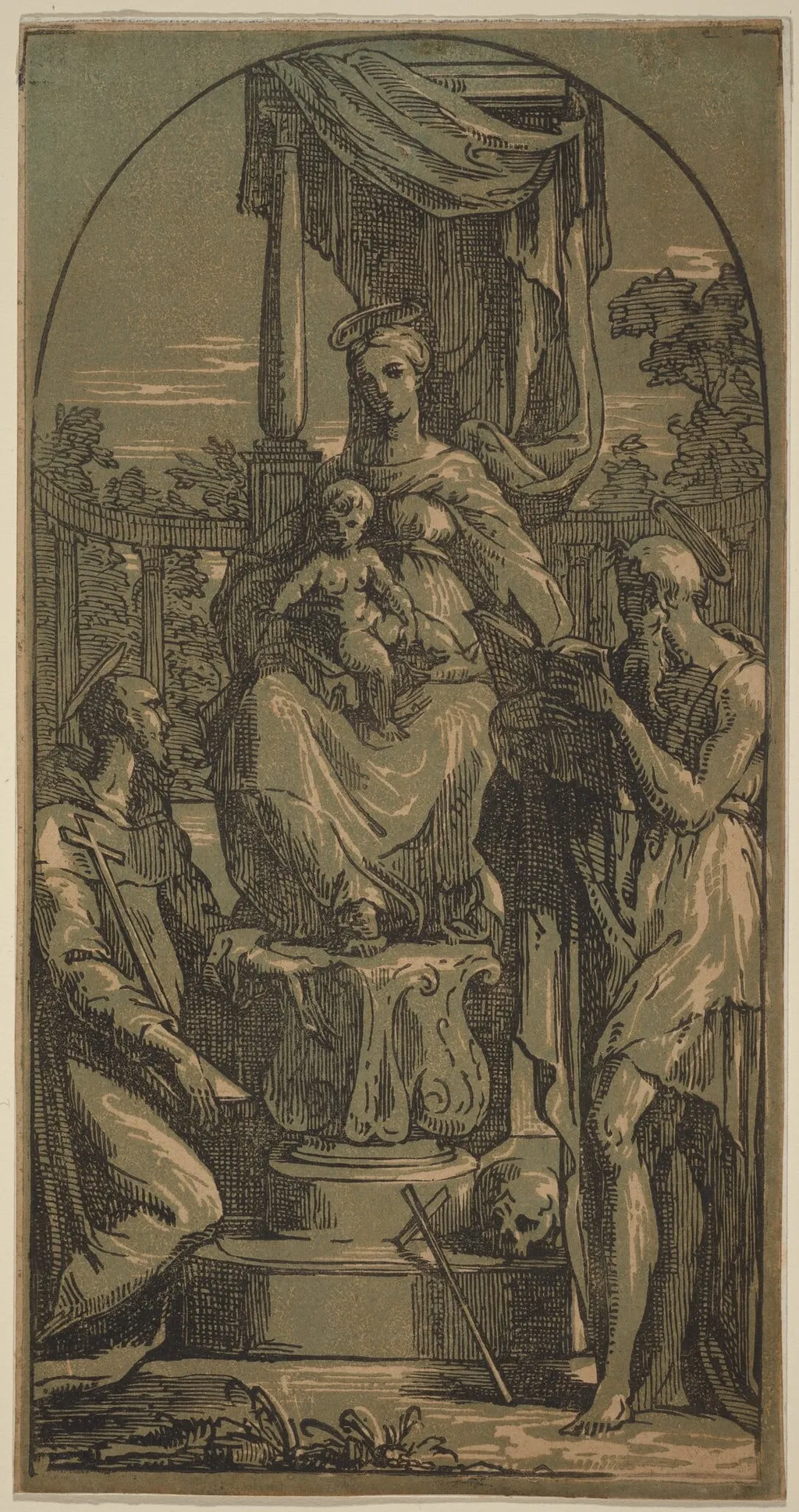 Madonna and Child Enthroned, Saint Jerome and Saint Francis, by Anton Maria Zanetti I, ink