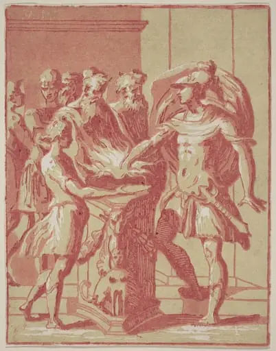 Mucius Scaevola Putting his Hand in a Fire, by Anton Maria Zanetti I