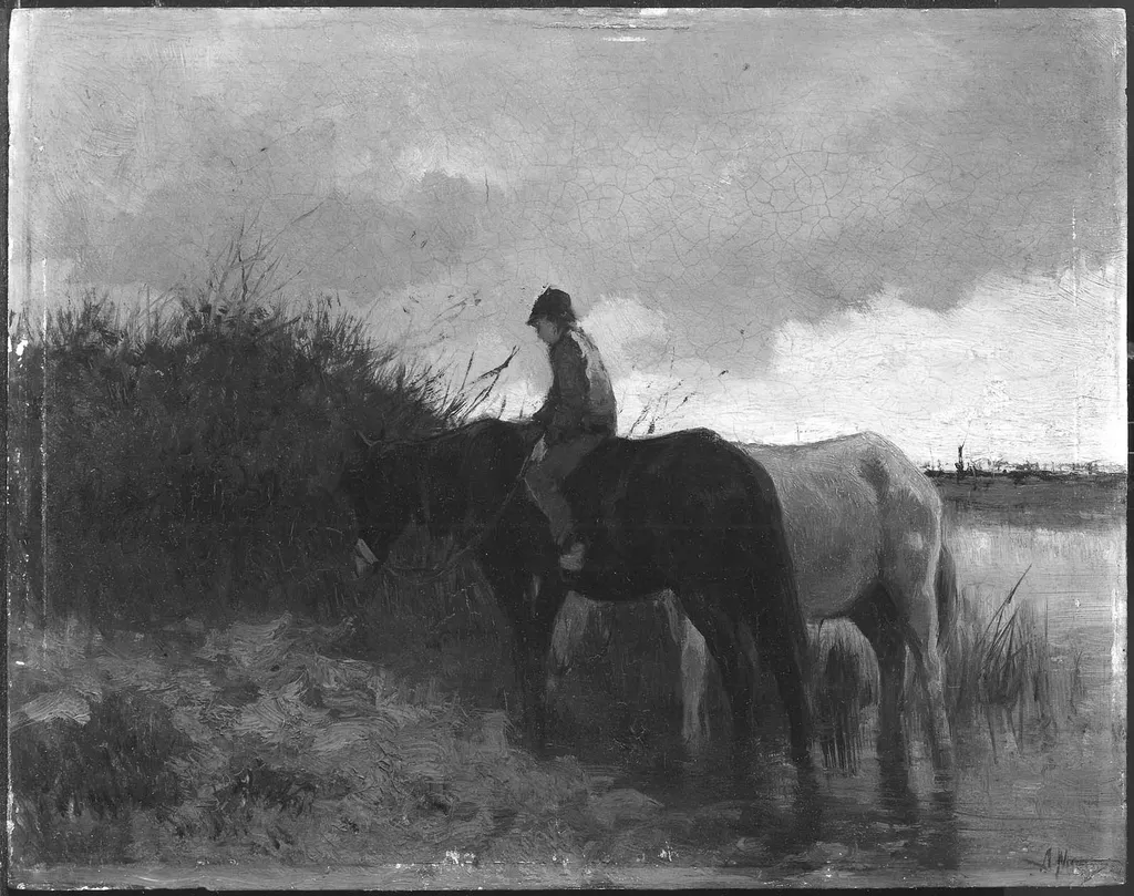 Horses Drinking, by Anton Mauve, unspecified, 1873