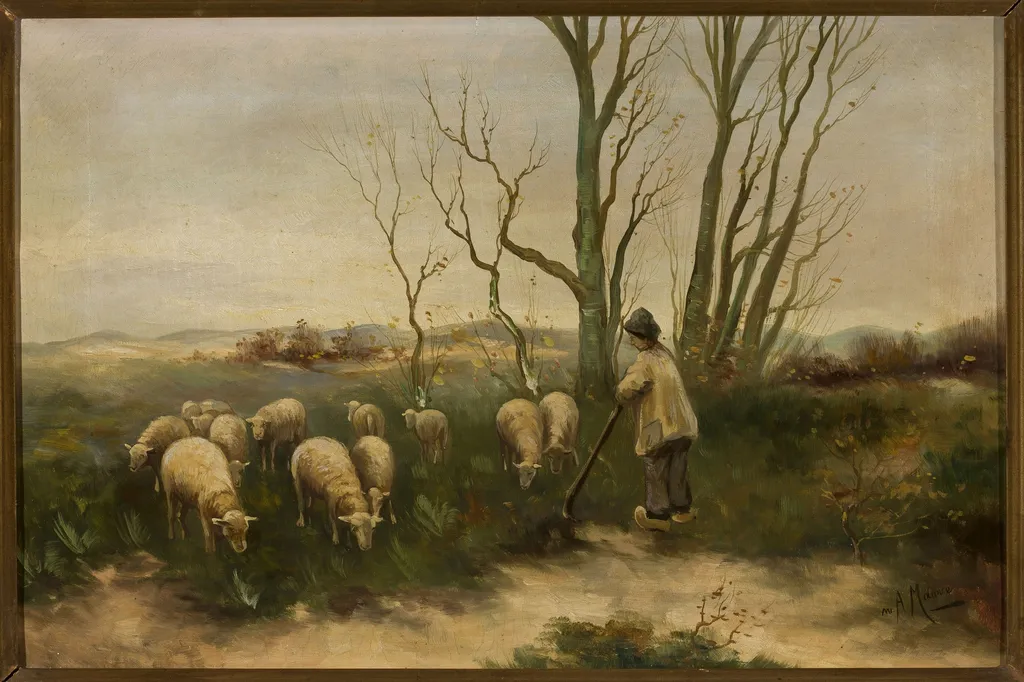 Shepherd and sheep, by Anton Mauve, oil, 1873