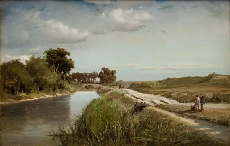 French River Landscape with a Bridge, by Anton Melbye