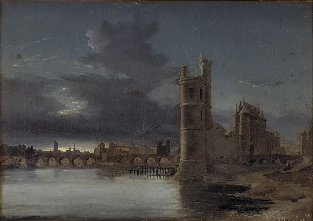 Paris med Tour St. Jacques og Notre Dame. Aftenstemning, by Anton Melbye, oil, 1848