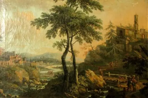 Peisaj stâncos cu ruine; pandant: Peisaj muntos cu ruine, by Anton Steinwald