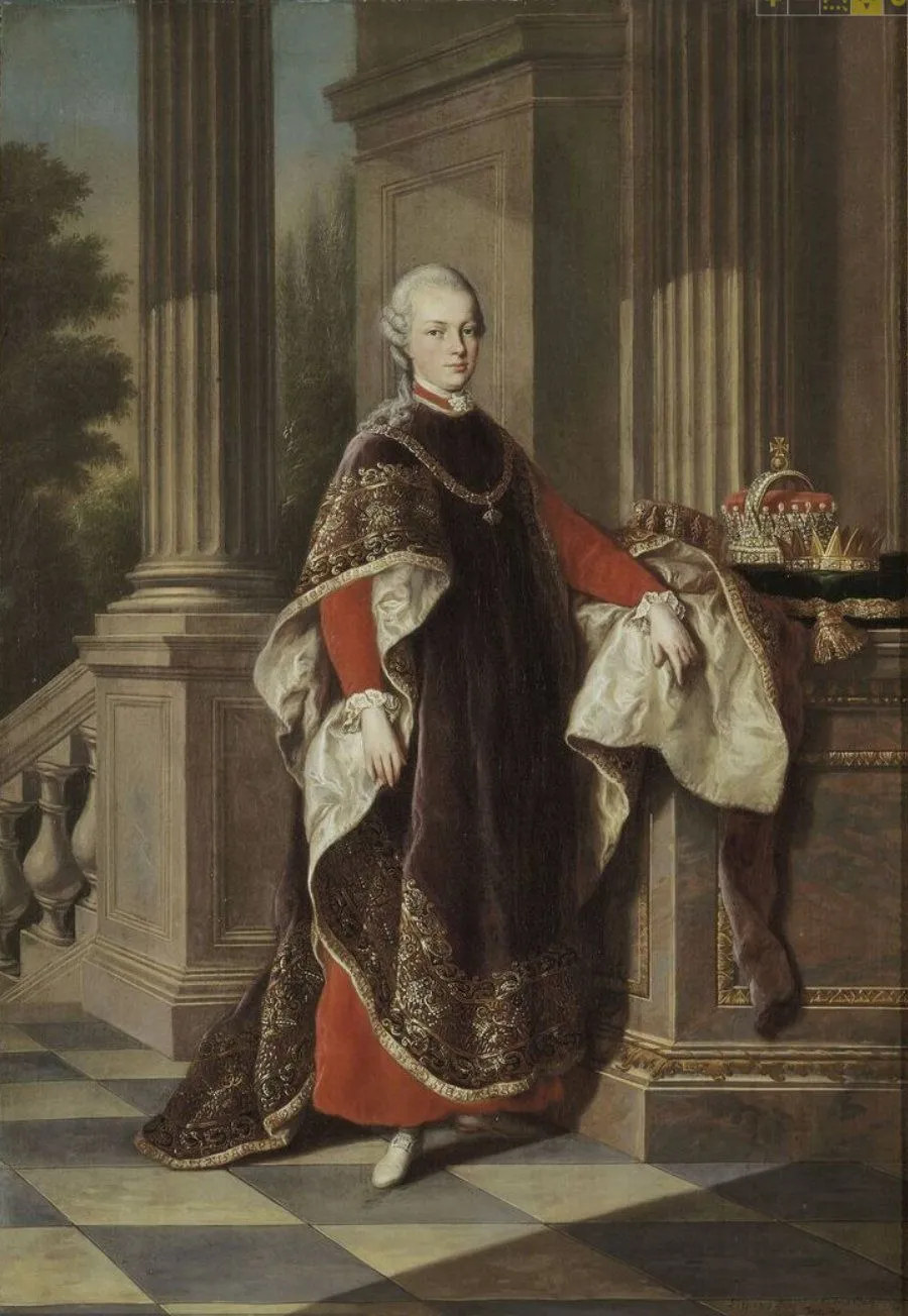 Kaiser Leopold II in Kleidung des Ritterordens vom Goldenen Vlies, by Anton von Maron, oil, 1750