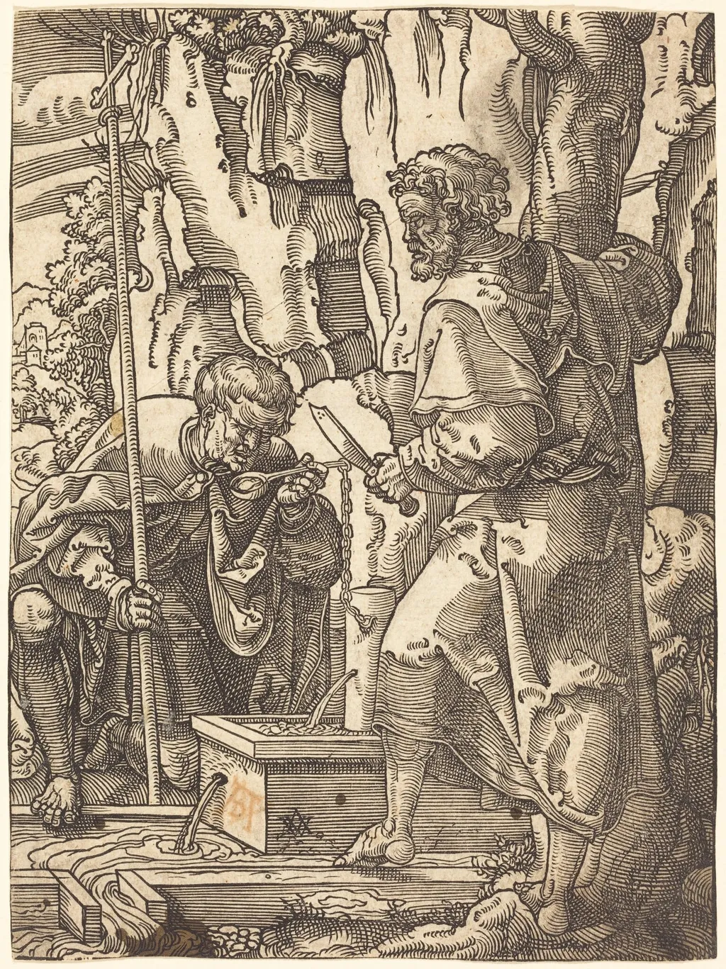 Saints Philip and Bartholomew by a Spring, by Anton Woensam, ink, 1529