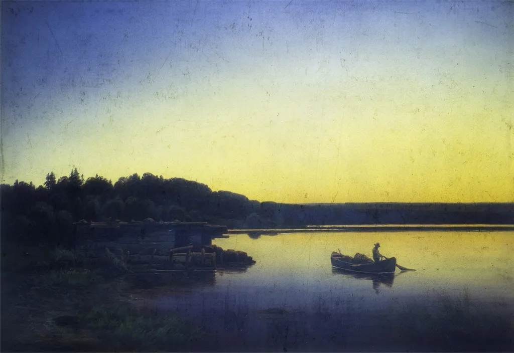 Lake of Constance, Sunset, by Anton Zwengauer, oil, 1848