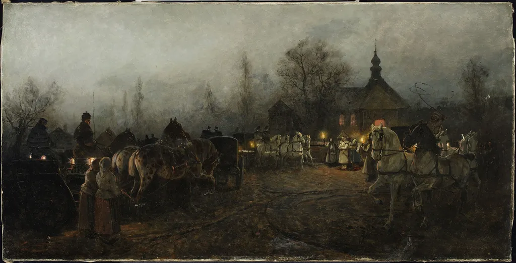 Wedding in the evening, by Antoni Piotrowski, oil, 1892