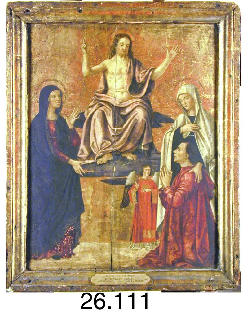 Christ Enthroned, the Virgin, Saint Francesca Romana, an Angel and Donor, by Antoniazzo Romano