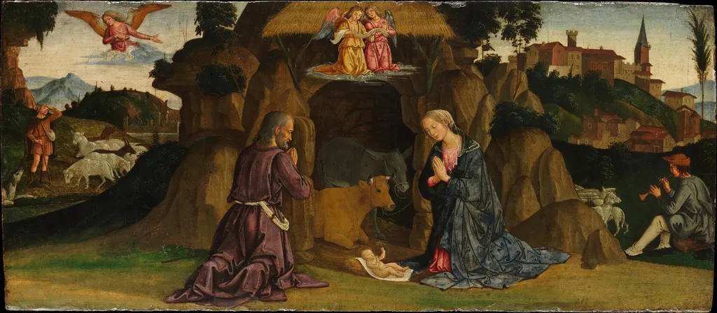 The Nativity, by Antoniazzo Romano, tempera, 1490