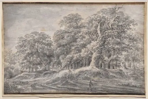 A Track on the Edge of a Wood with a Peasant Carrying Sheep, by Antonie Waterloo