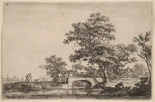 Four Men on a Stone Bridge, by Antonie Waterloo