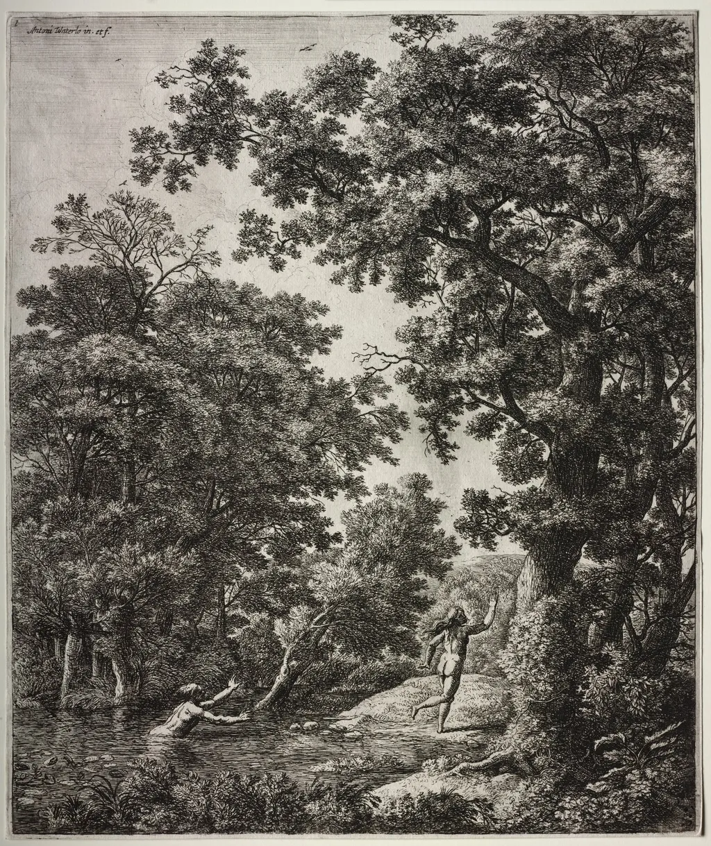Six large upright landscapes with scenes from Ovid's Metamorphoses, by Antonie Waterloo, 1665