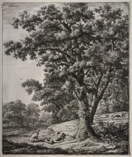 Six large upright landscapes with scenes from Ovid's Metamorphoses: The Death of Adonis, by Antonie Waterloo