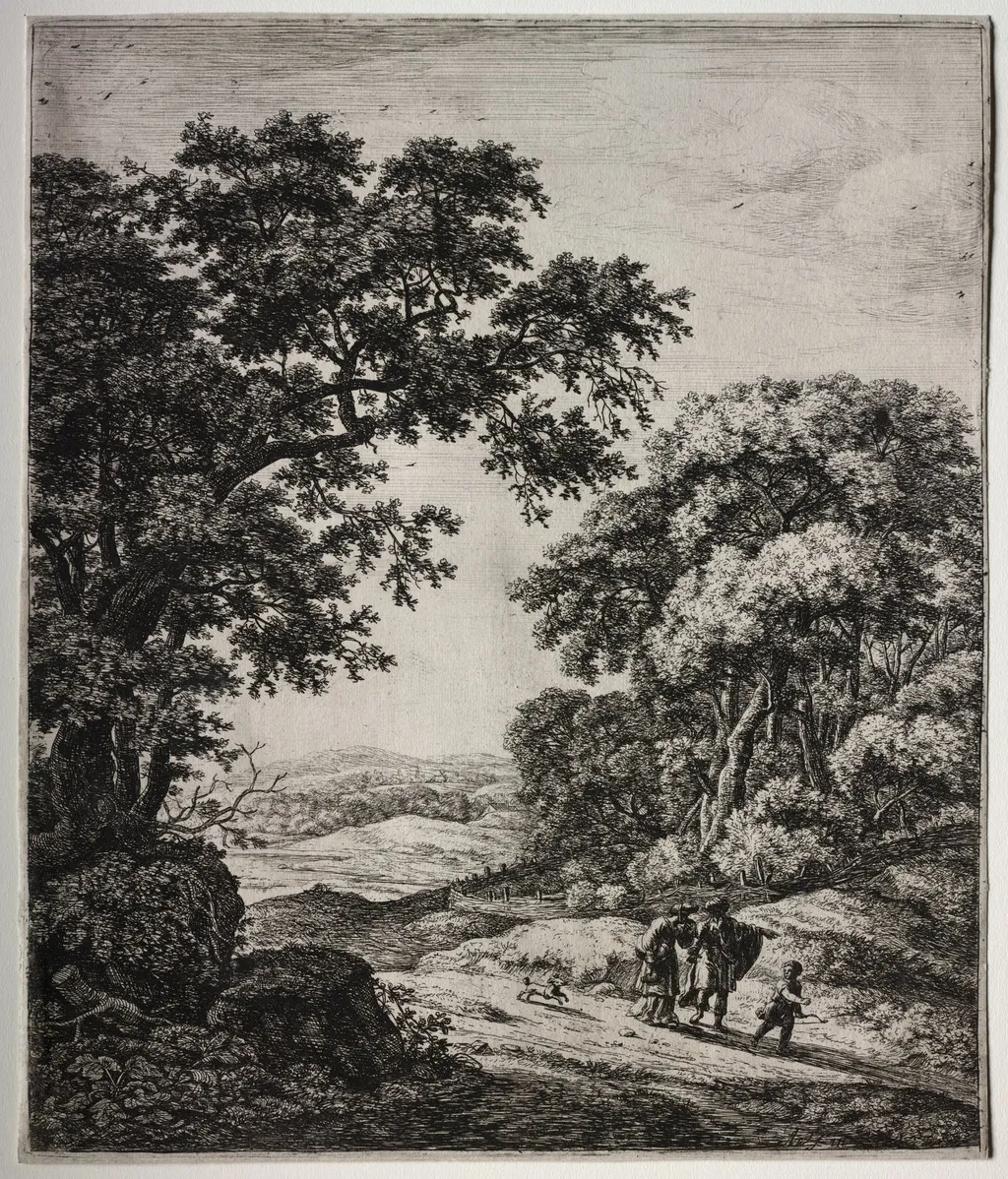 Six large upright landscapes with scenes from the Old Testament, by Antonie Waterloo, 1665