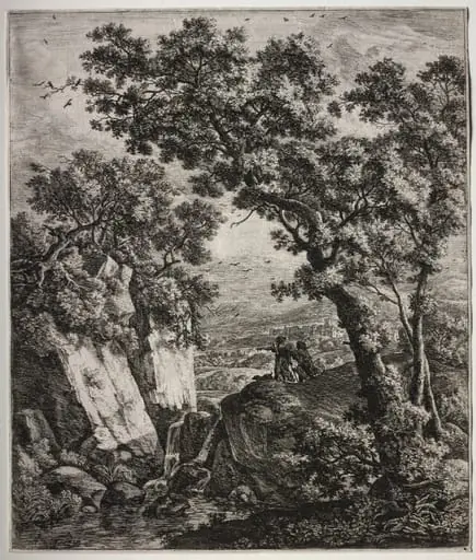 Six large upright landscapes with scenes from the Old Testament: Tobias and the Angel, by Antonie Waterloo