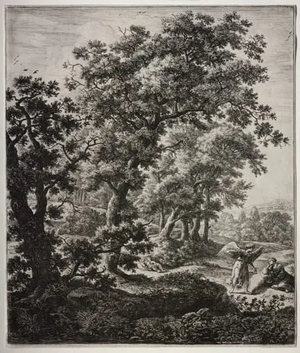 Six large upright landscapes with scenes from the Old Testament: Hagar Comforted by the Angel, by Antonie Waterloo