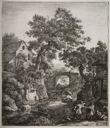 Six large upright landscapes with scenes from the Old Testament: Zipporah circumcising Her Son, by Antonie Waterloo