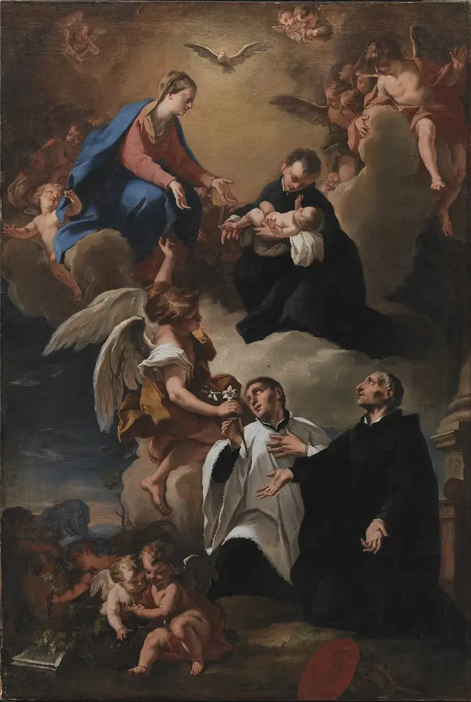 The Holy Ghost, Angels and the Virgin with Saints Mark, Stanislau Kostka (Holding the Child), Aloysius Gonzaga and Francesco Borgia, by Antonio Balestra