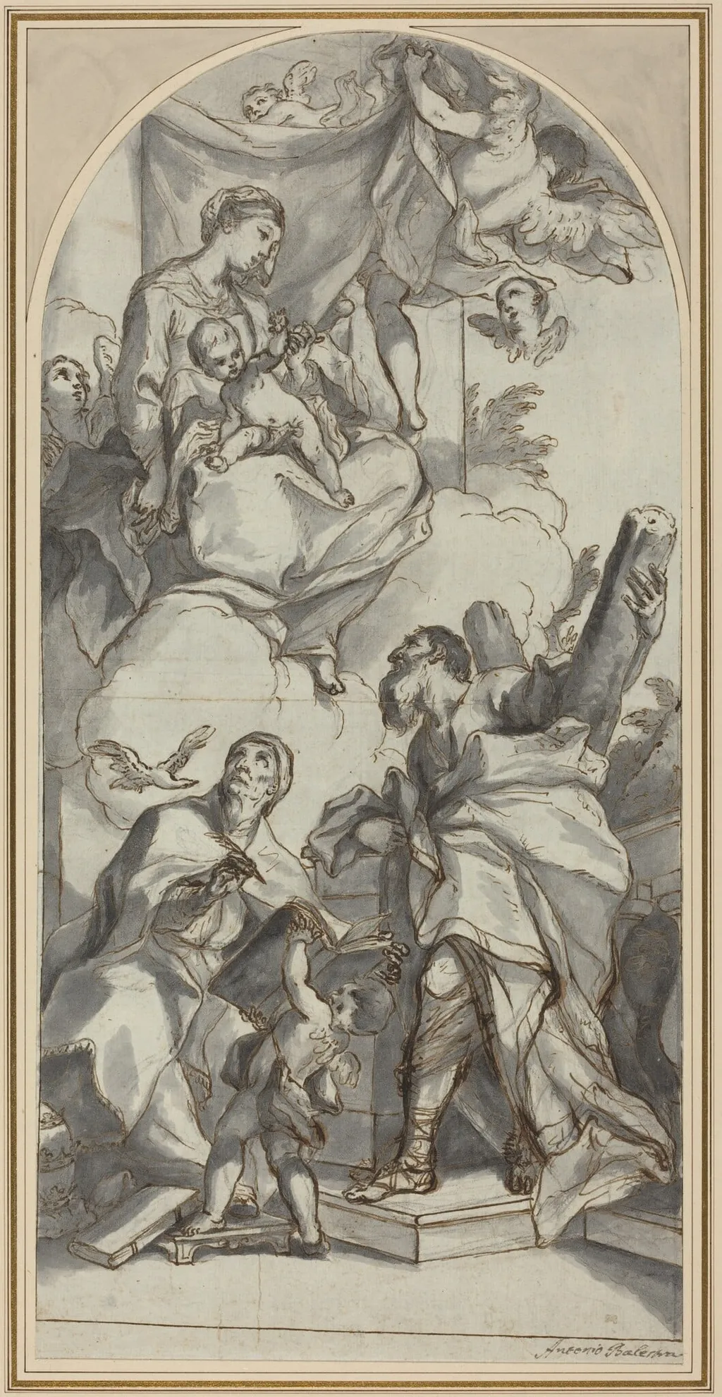 The Madonna and Child in Glory with Saints Gregory the Great and Andrew, by Antonio Balestra, chalk, 1734
