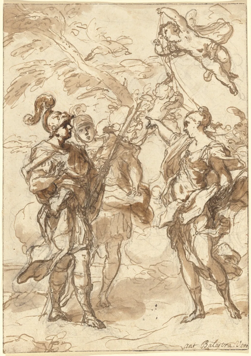 Venus as a Huntress Appearing to Aeneas and Achates, by Antonio Balestra, chalk, 1713