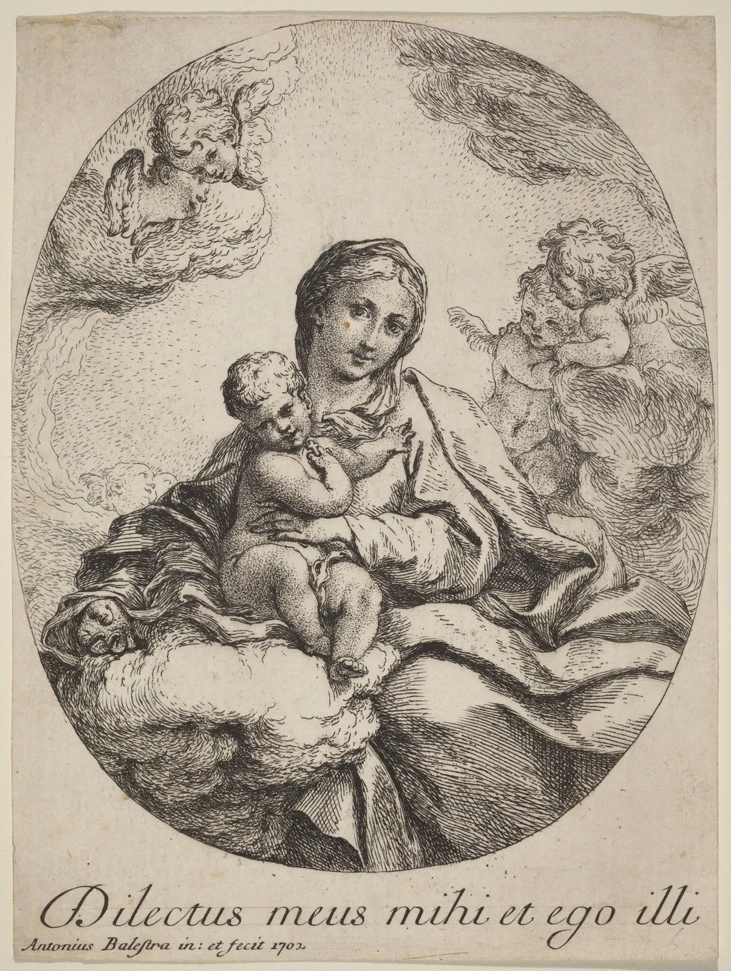 Virgin and Child on a Cloud, by Antonio Balestra, ink, 1702