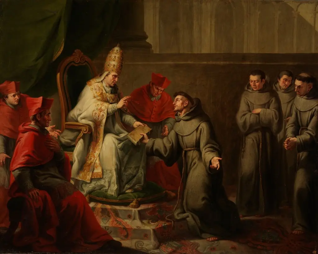 Aprobación de la regla franciscana por el papa Inocencio III, by Antonio Carnicero