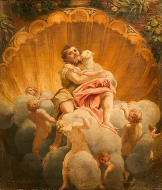 Saint John Bearing the Lamb (copy of the fresco in the cupola of Parma Cathedral), by Antonio da Correggio