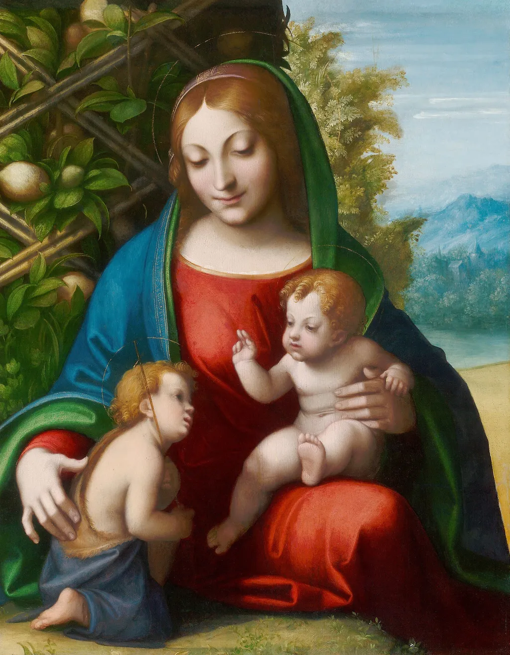 Virgin and Child with the Young Saint John the Baptist, by Antonio da Correggio, oil, 1515