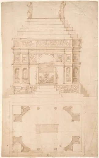 An Imperial Tomb: Elevation and Ground Plan, by Antonio da Sangallo