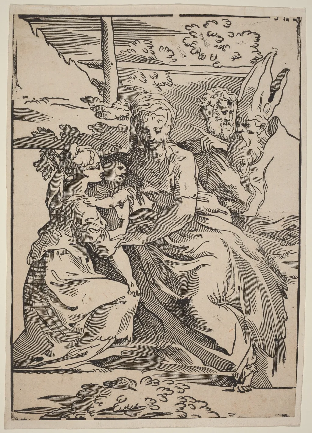The Holy Family with Two Saints, by Antonio da Trento, ink, 1529