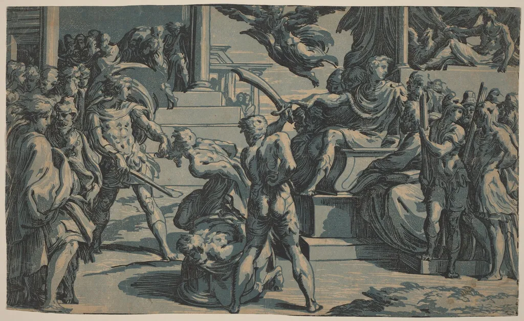 The Martyrdom of Saints Peter and Paul, by Antonio da Trento, ink, 1530