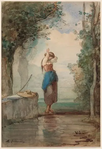 Young Girl Standing by a Stream, by Antonio Fontanesi