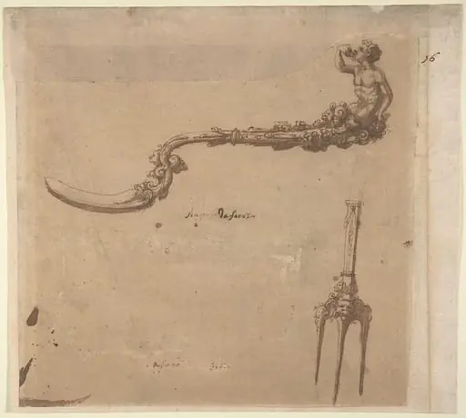 Drawing (design for fork and spoon), by Antonio Gentili (Antonio da Faenza), 1580