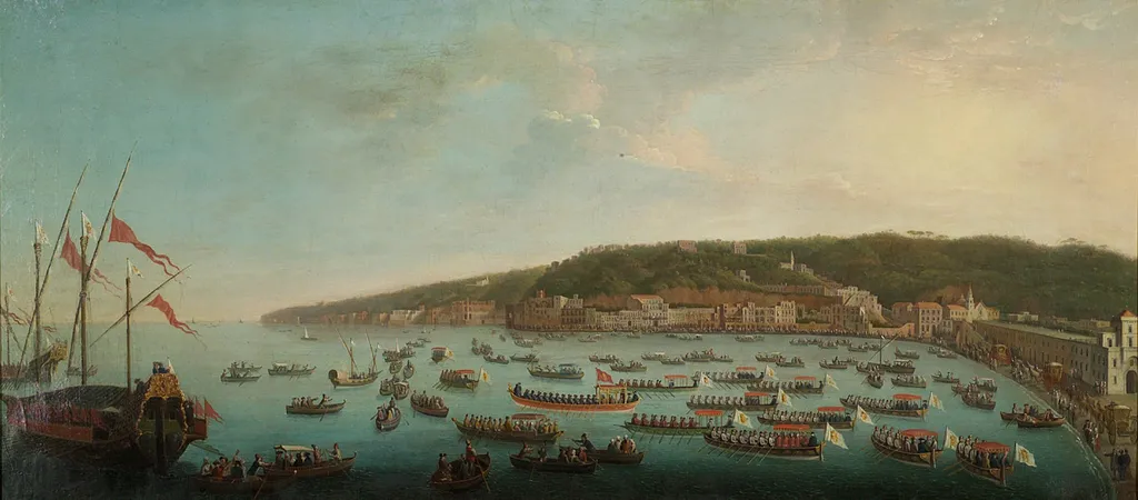 Abfahrt Ferdinands IV. nach Posilippo mit Zug der königlichen Barken, by Antonio Joli, unspecified