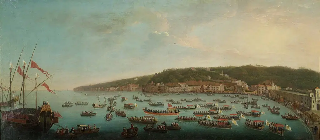 Abfahrt Ferdinands IV. nach Posilippo mit Zug der königlichen Barken, by Antonio Joli