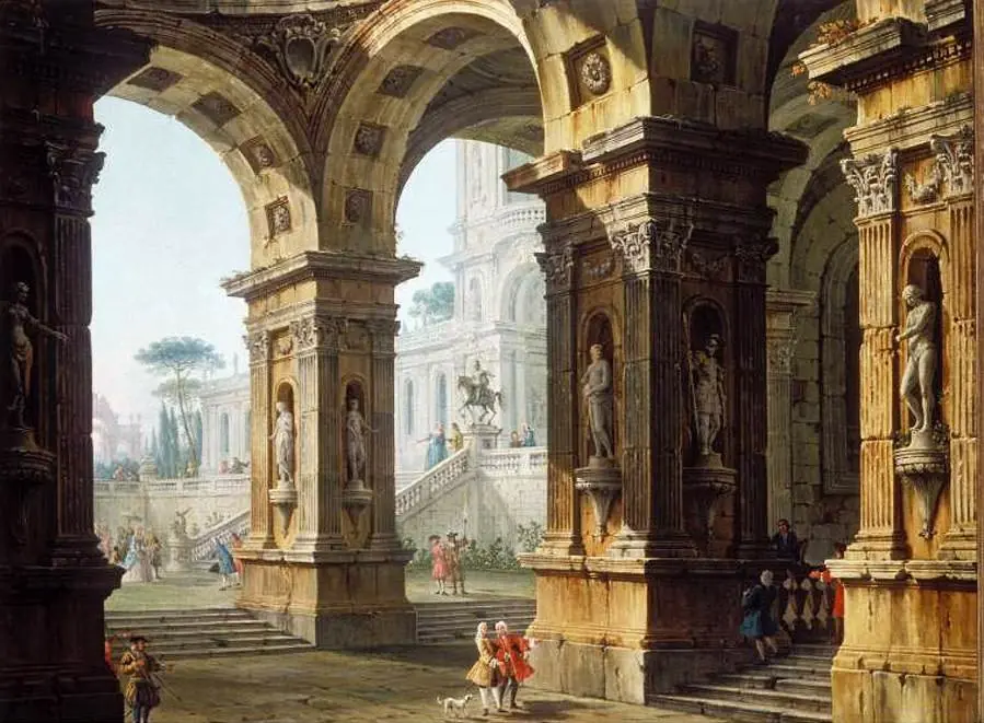Capriccio with Elegant Figures, by Antonio Joli, 1750