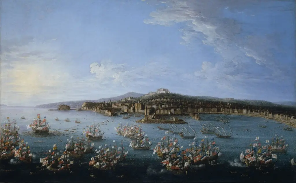 Carlos III leaving the Port of Naples, as Seen from the Sea, by Antonio Joli